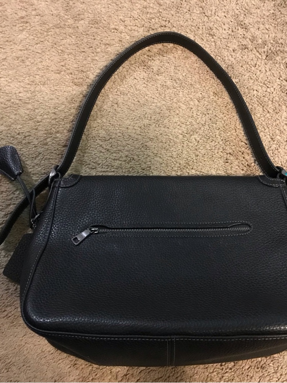Coach Shoulder Bag Black Pebble Leather 29.5cm 11.6in Push Lock - Picture 7 of 8